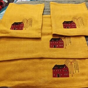 Baige Table Placemat Set with Red House Design By IFH (100% COTTON)
